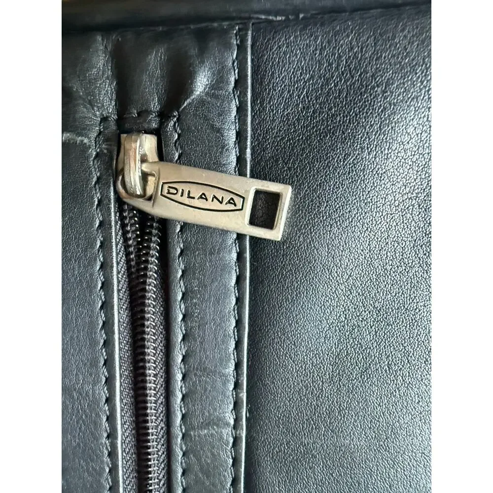 Dilana Black Leather Laptop Bag Briefcase Messenger Shoulder Bag Work Office EUC